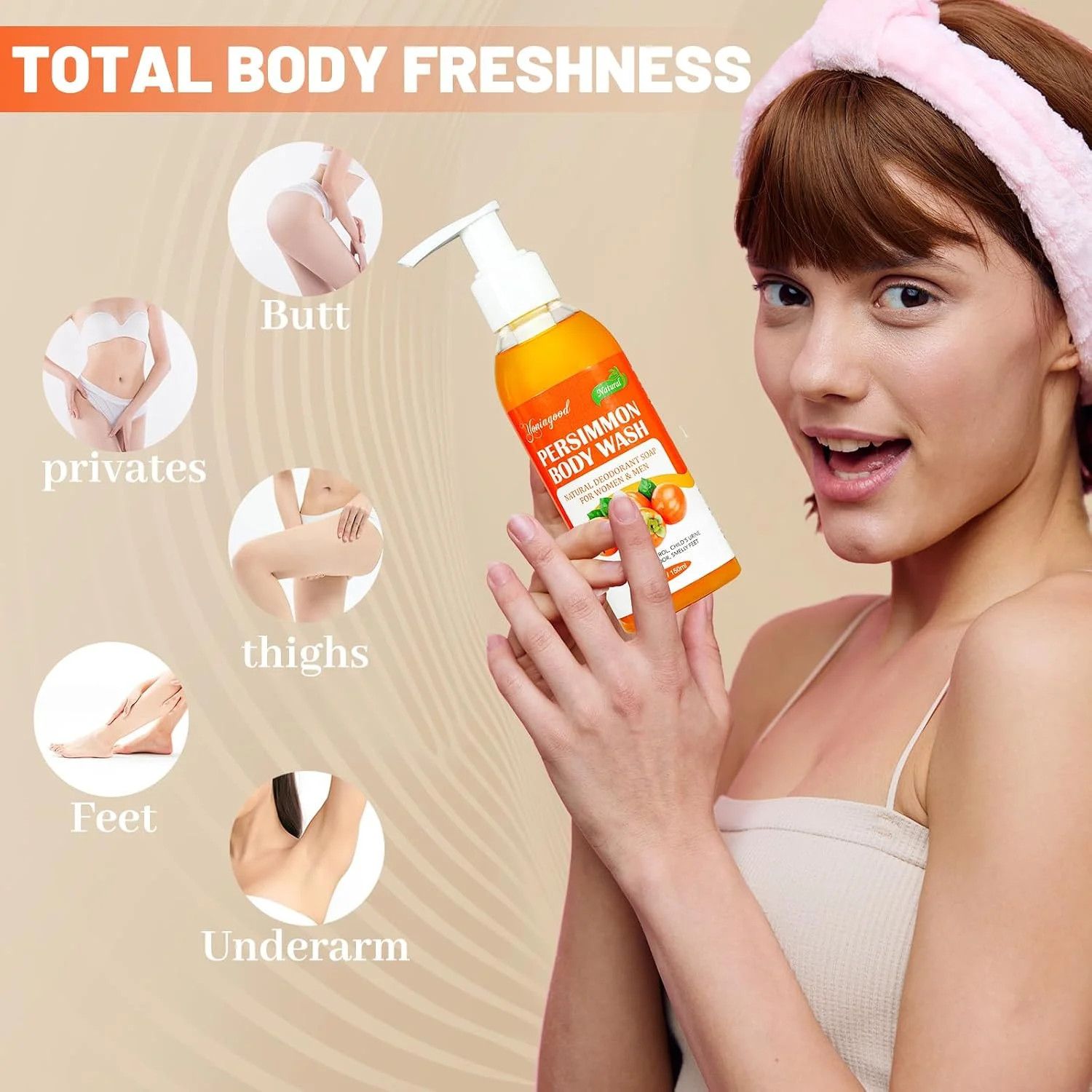 2 PCS Persimmon Body Wash Strong Odor Control Natural Eliminator Old Smell