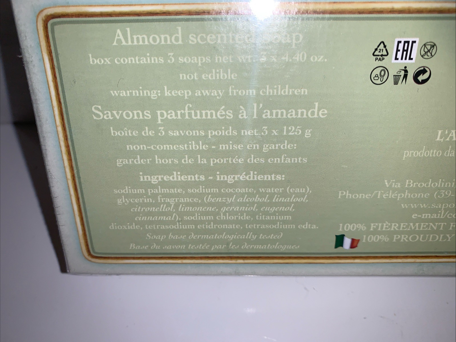 Saponificio Artigianale Fiorentino Almond Scented Soap 3 Bars 4.4 oz Each Italy