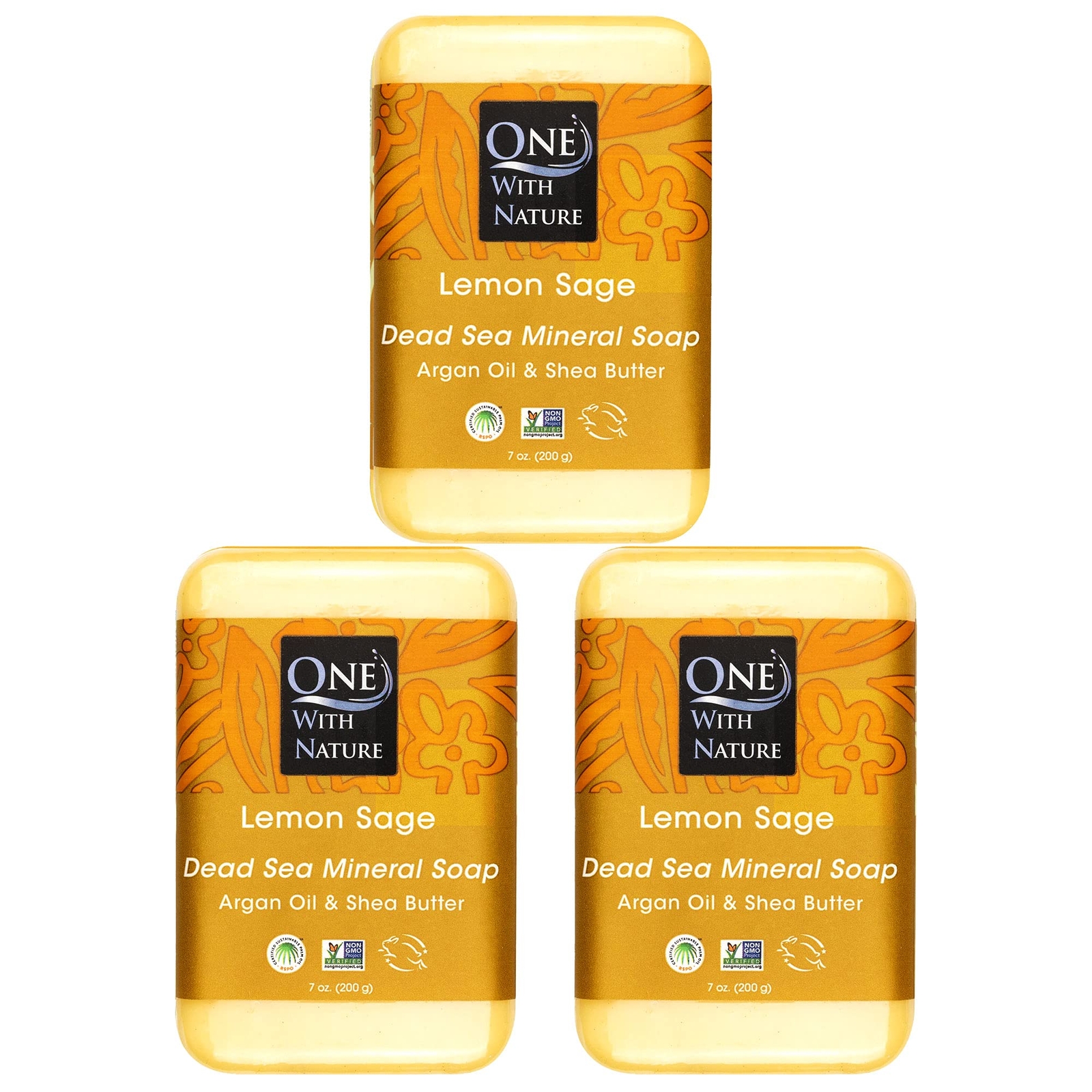 Lemon Sage Soap Bar Pack of 3 with Argan and Shea Oil for All Skin Types