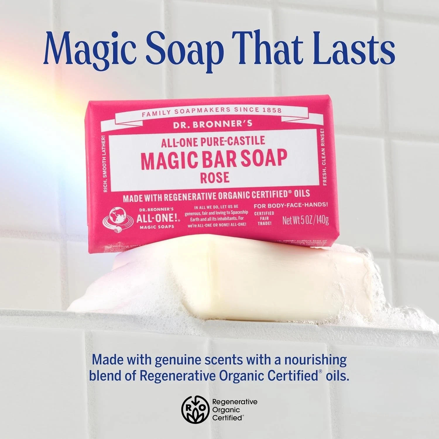 Dr. Bronner’s Pure-Castile Bar Soap Rose 5 oz Each (Pack of 6)