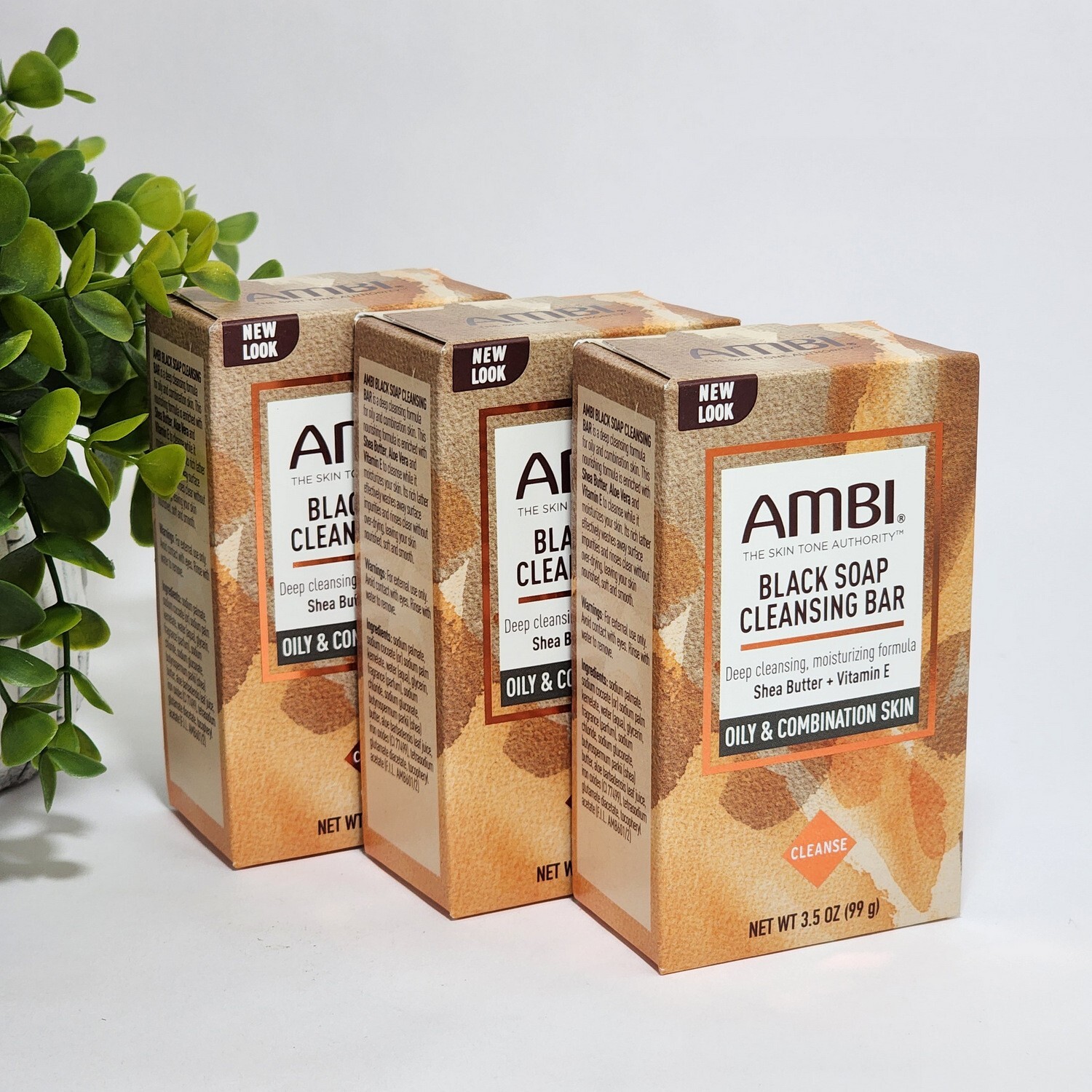 AMBI Black Soap Cleansing Bar for Oily & Combination Skin 3.5 oz each – 3-Pack