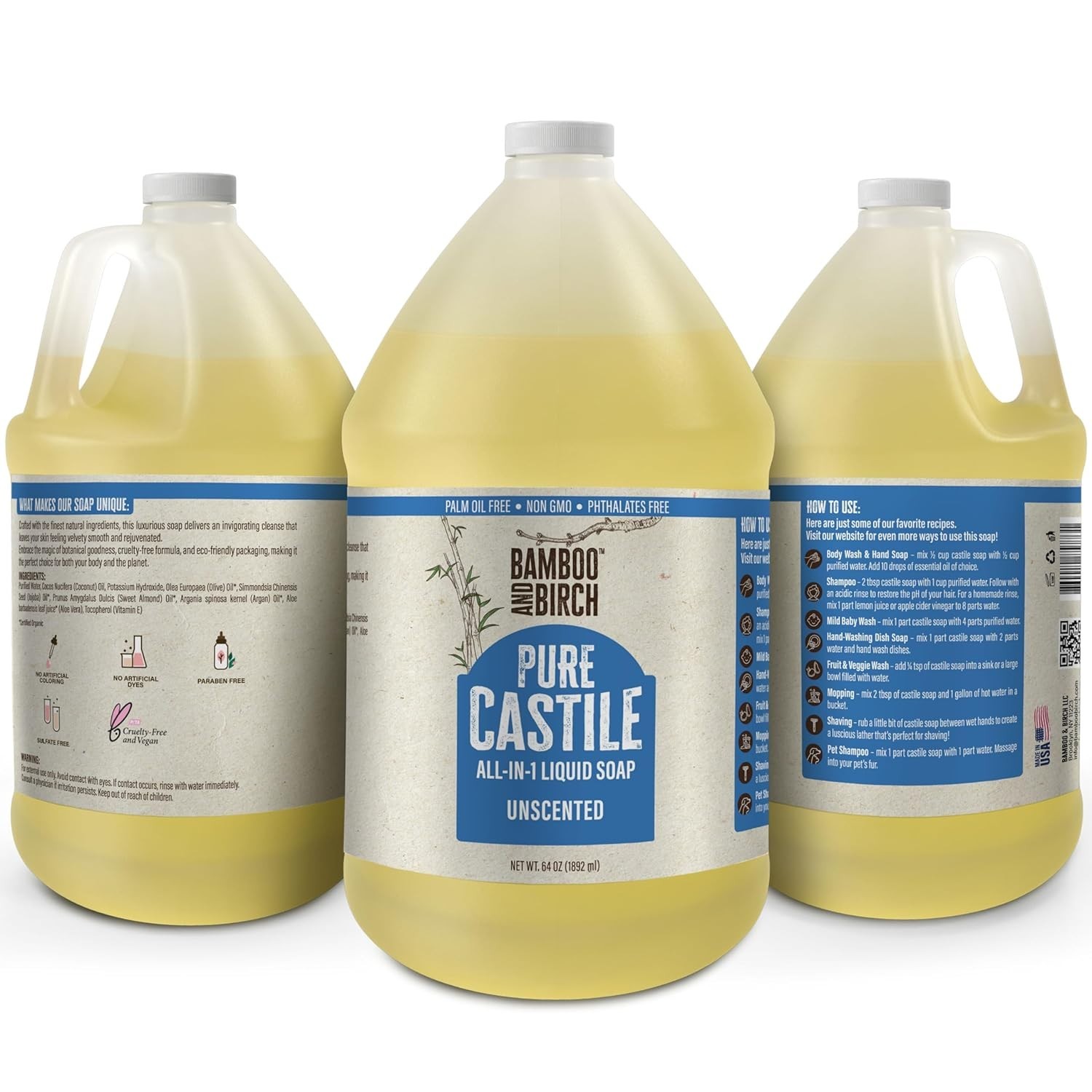 Multi-Purpose Unscented Castile Soap – 64 oz Pure Liquid Cleanser for All Ages
