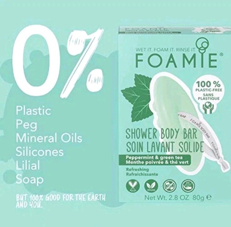 NEW! FOAMIE 🫧 (2.8 Oz) ●PEPPERMINT/GREEN TEA● Shower Body Bar WET FOAM & RINSE.