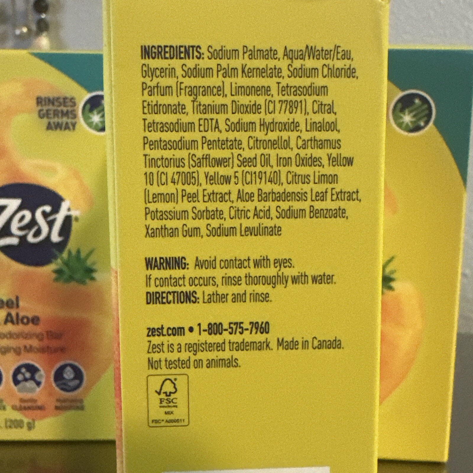 Zest Lemon Peel Extract & Aloe Hydrating & Deodorizing Bar Soap 7.05oz (3 Bars)