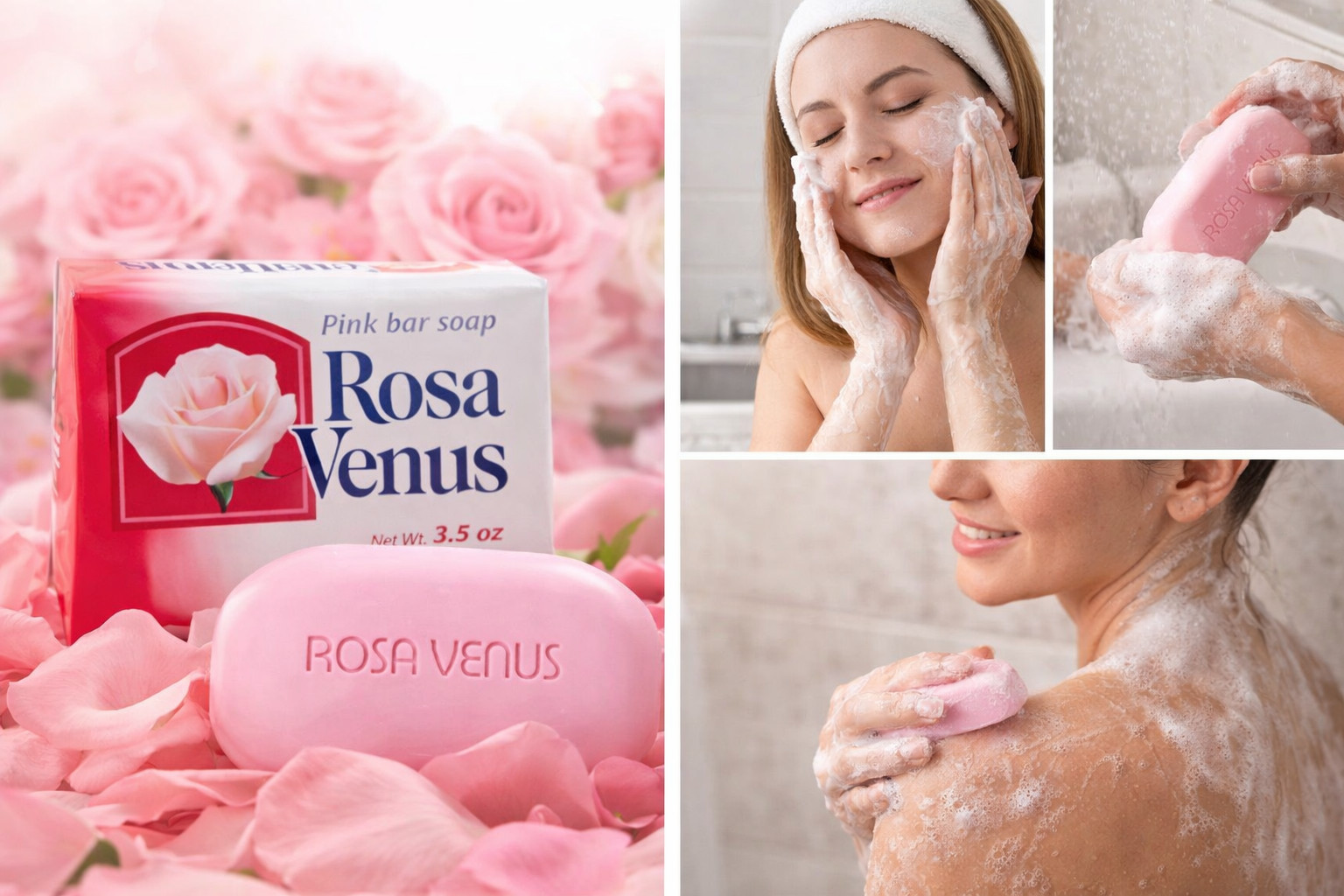 Rosa Venus Pink Soap Bars 3.5 oz Pack of 3 Gentle Cleansing Fresh Rose Scent
