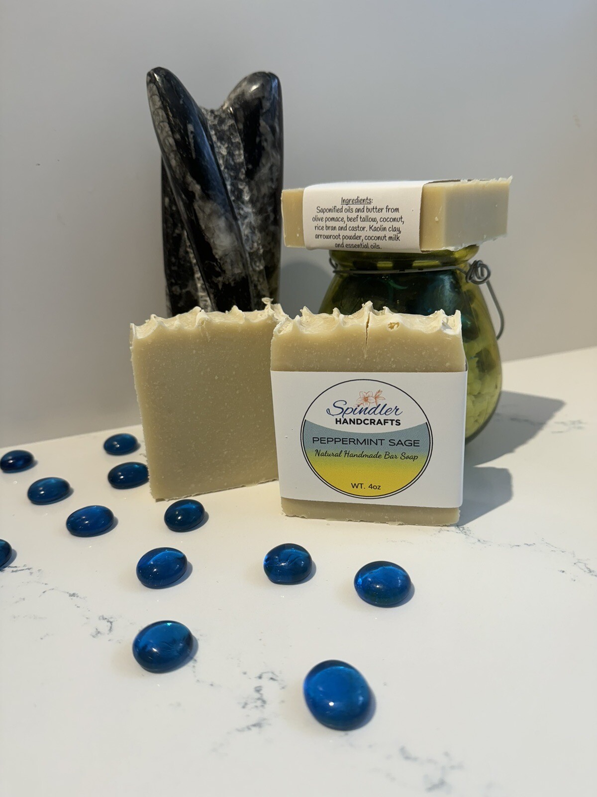 PEPPERMINT SAGE – Moisturizing Beef Tallow Handmade – Homemade Bar Soap wt. 4oz