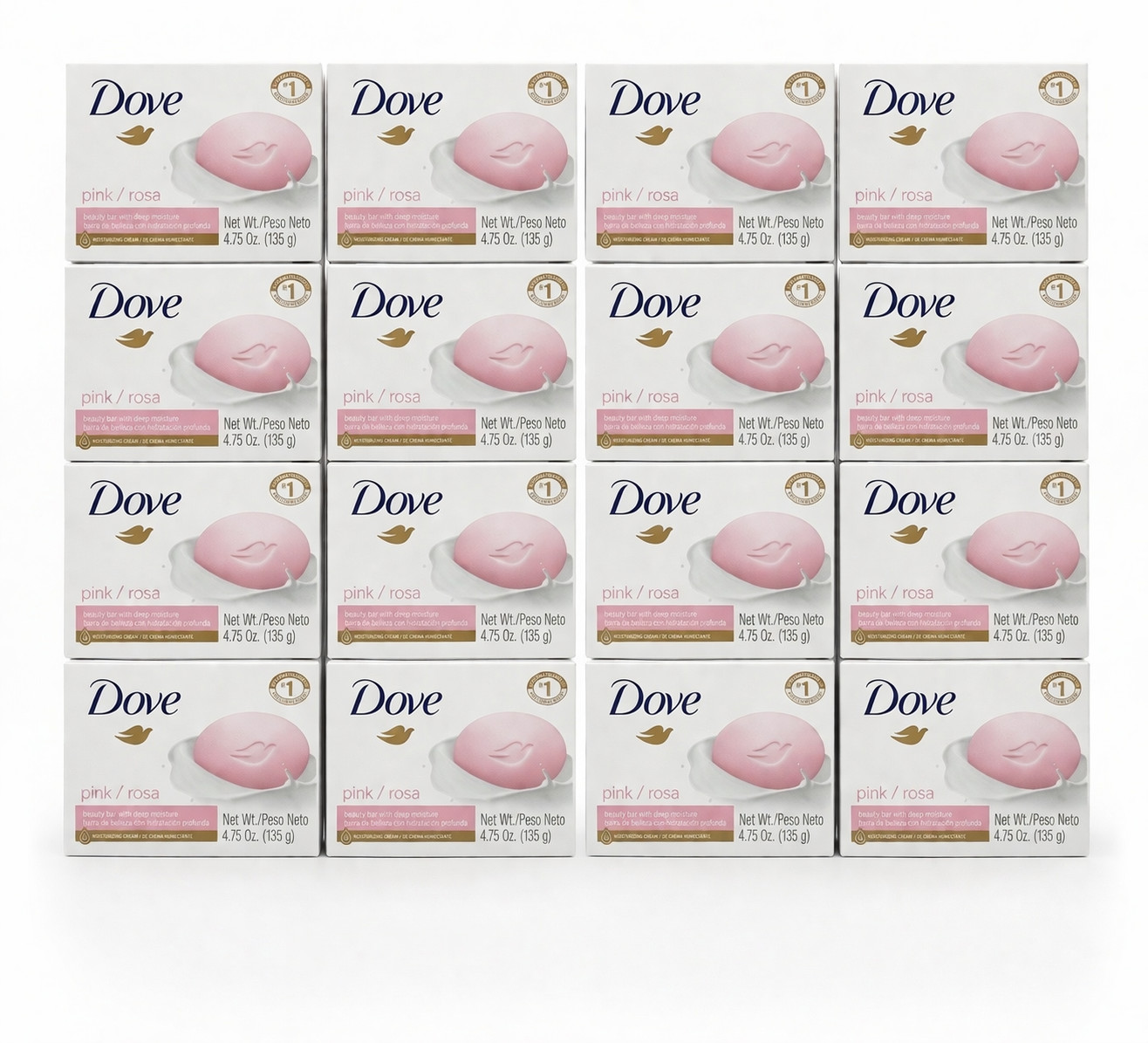 PACK OF 16 Dove Pink/Rosa Beauty Bar Soap LARGE SIZE 4.75 OZ (135GRAM)