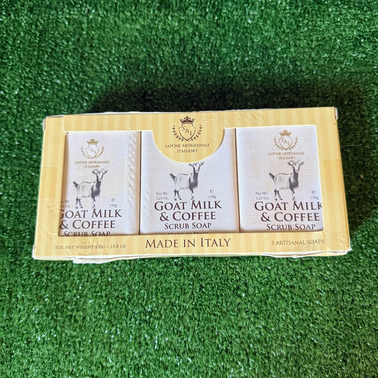 3-Pack Italian Artisan Goat Milk & Coffee Scrub Soap Bar NIB Made in Italy