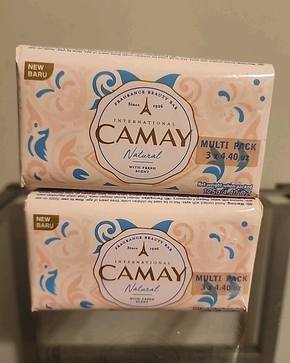 2 Camay International Natural Fresh Scent Soap, 3 Bars Each 4.40oz New