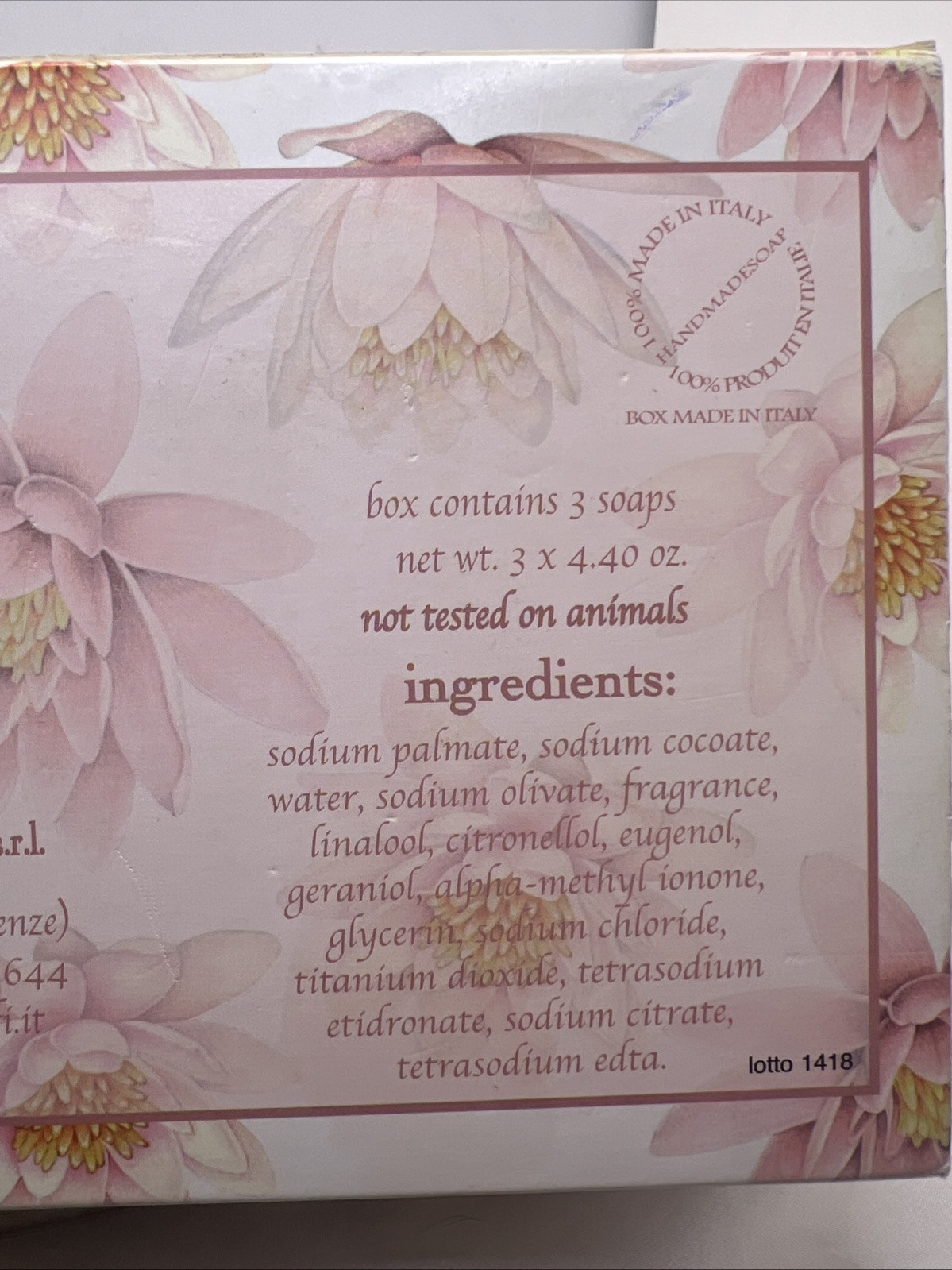 Saponificio Artigianale Fiorentino Soap Water Lily Blossom 3x 4.40oz Italy