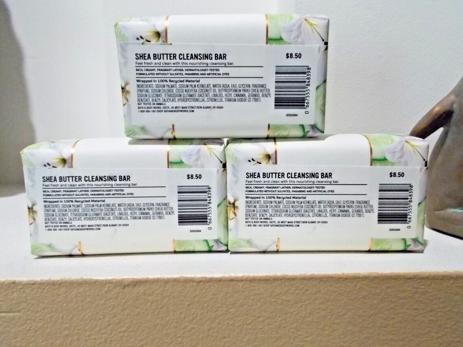 Bath & Body Works CUCUMBER & LILY Shea Butter Cleansing Bar Soap 5 oz ~ 3 Pack