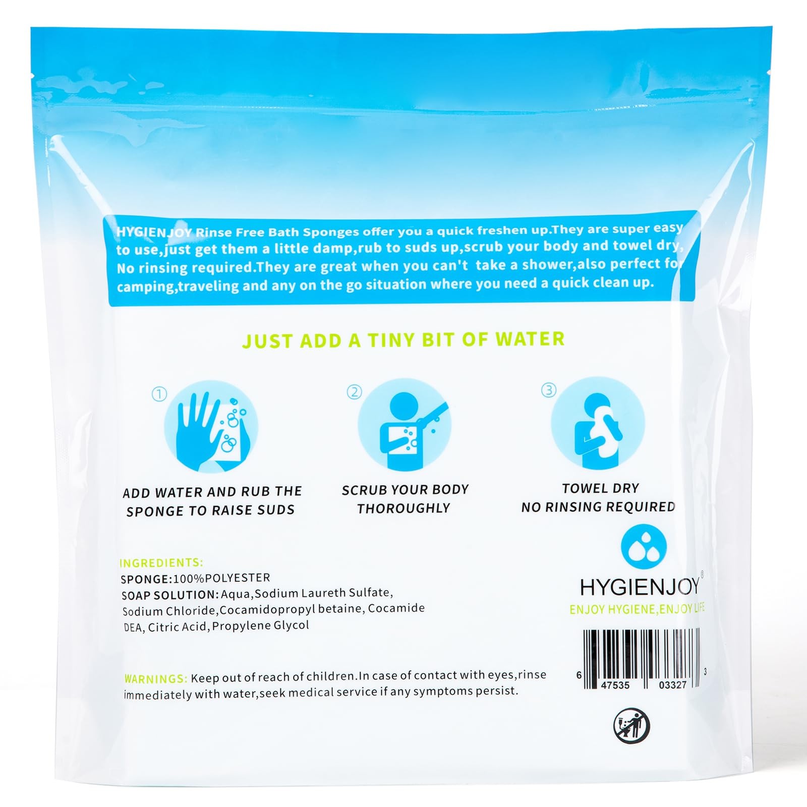 No Rinse Bathing Wipes for Adult Rinse Free Bath Sponges Soap Infused Dry Shower