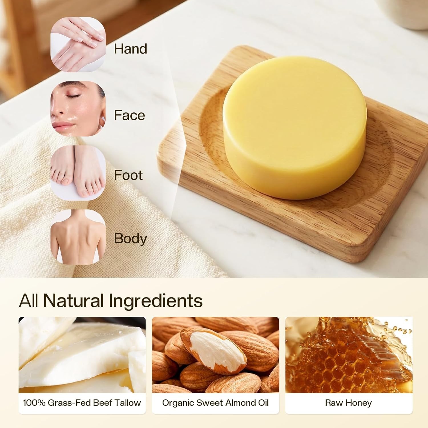 Moisturizing Beef Tallow Soap for Men & Women – Ideal for Dry and Sensitive Skin