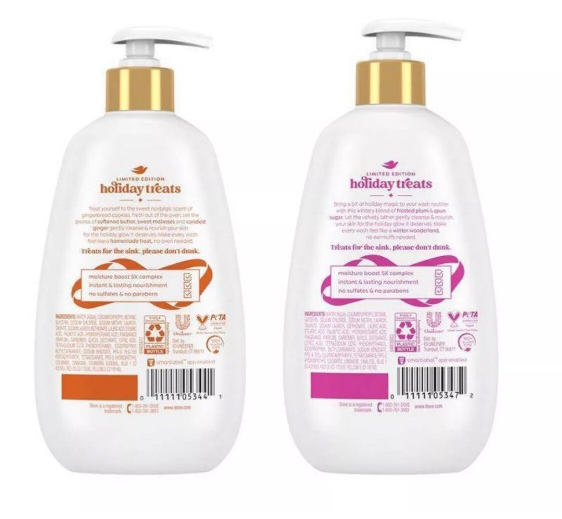 2 Pack Dove Holiday Treats Hand Soap – Limited Edition Gingerbread & Plum Berry