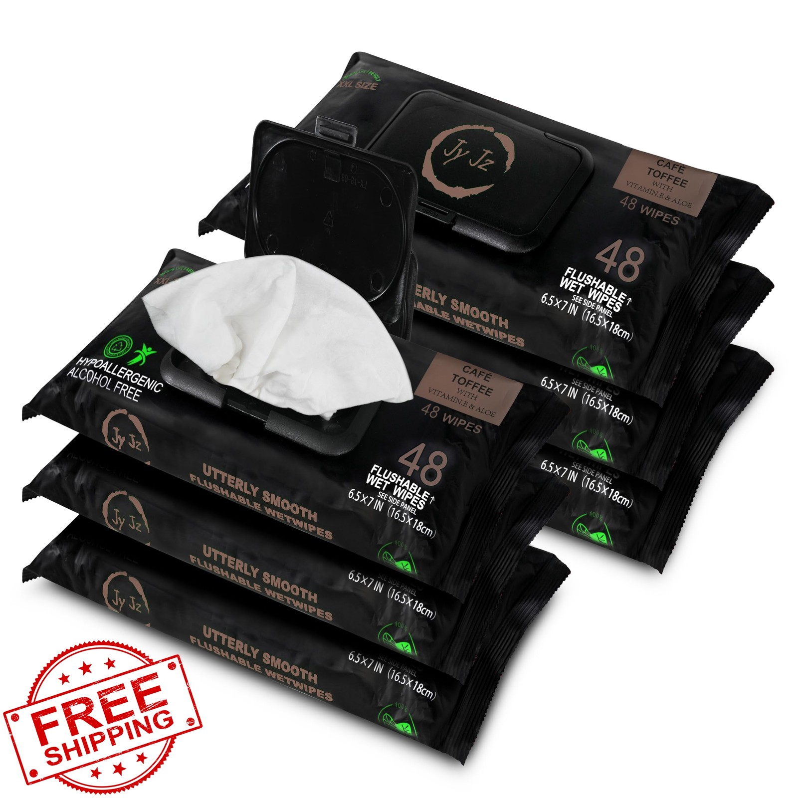 JYJZ – Flushable Wet Wipes, 6 Pack (288 Wipes), Café Toffee, Disposable, Biod…