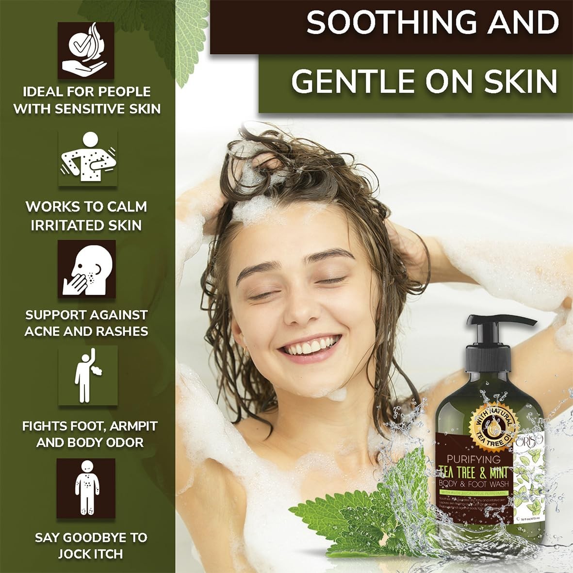 ORISO Tea Tree Body Wash with Mint for Women and Men – 16 Fl Oz (Pack of 1)