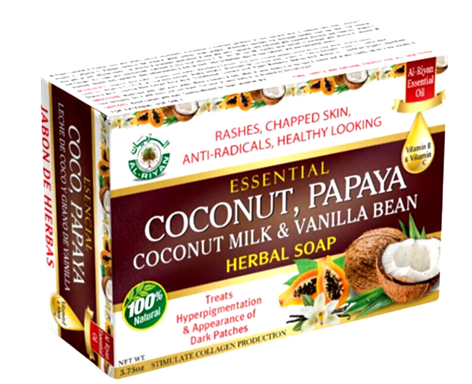 ORGANIC SOAP-Al Riyan COCONUT PAPAYA SOAP 100% Natural Vegan Brightens Skin