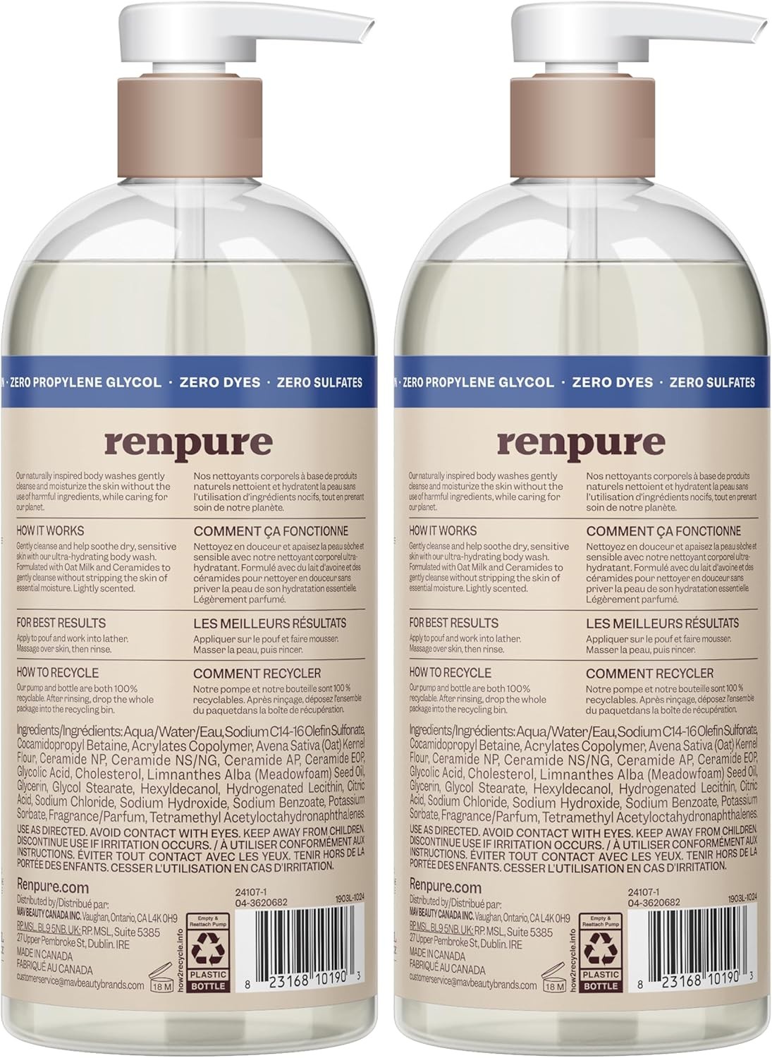 Renpure Oat Milk & Ceramides Body Wash – For Gentle Cleansing & Hydration – For