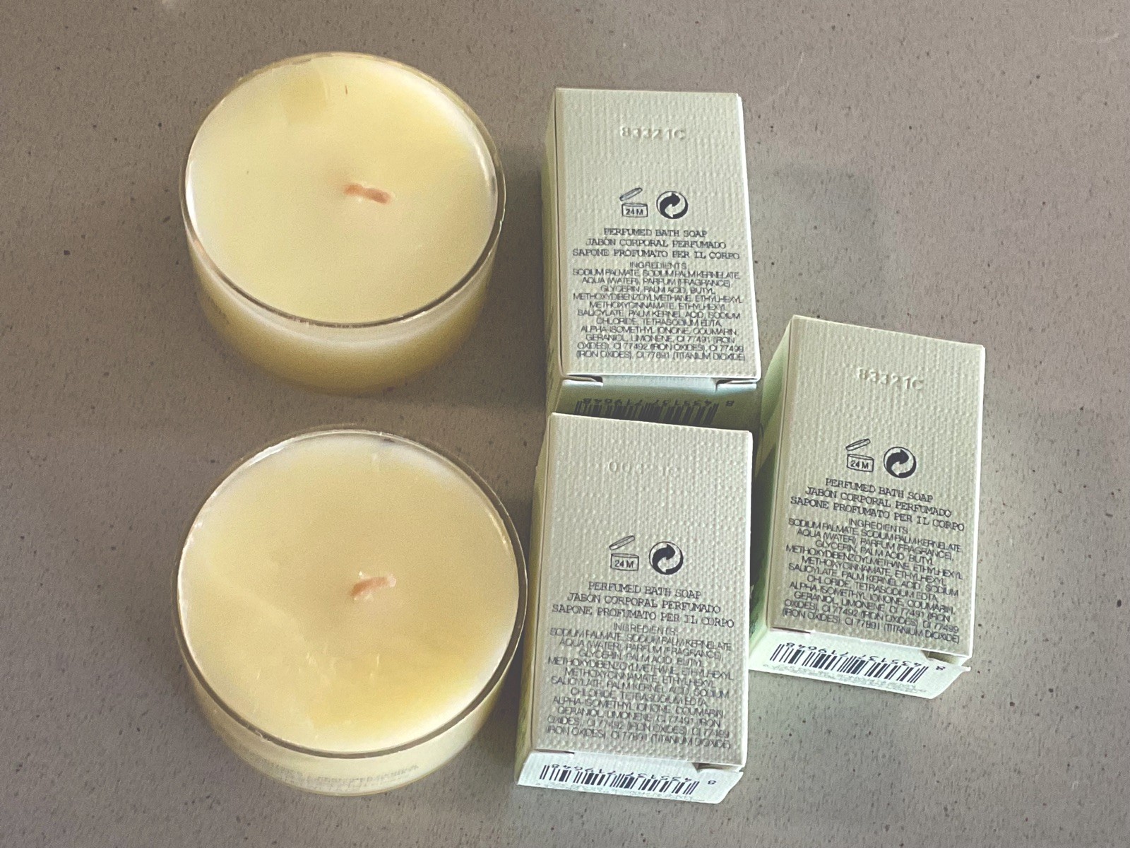 PRADA MILANO INFUSION D’IRIS TRAVEL PERFUMED SOAP X3 & 2 FREE TEA LIGHT CANDLES
