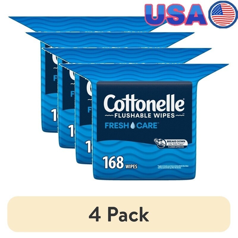4 Pack Flushable Wipes Resealable Bag 168 Count Gentle Clean Adult Wipes New