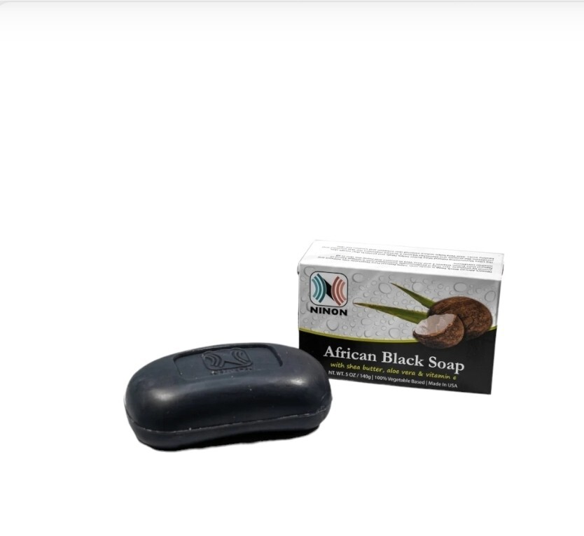 AFRICAN BLACK SOAP WITH SHEA BUTTER, ALOE VERA & VITAMIN E 5oz Each (2BARS)
