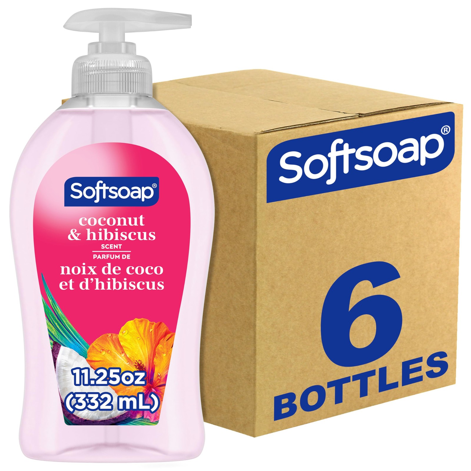 Softsoap Coconut & Hibiscus Scent Hydrating 11.25 Fl Oz (Pack of 6), Clear