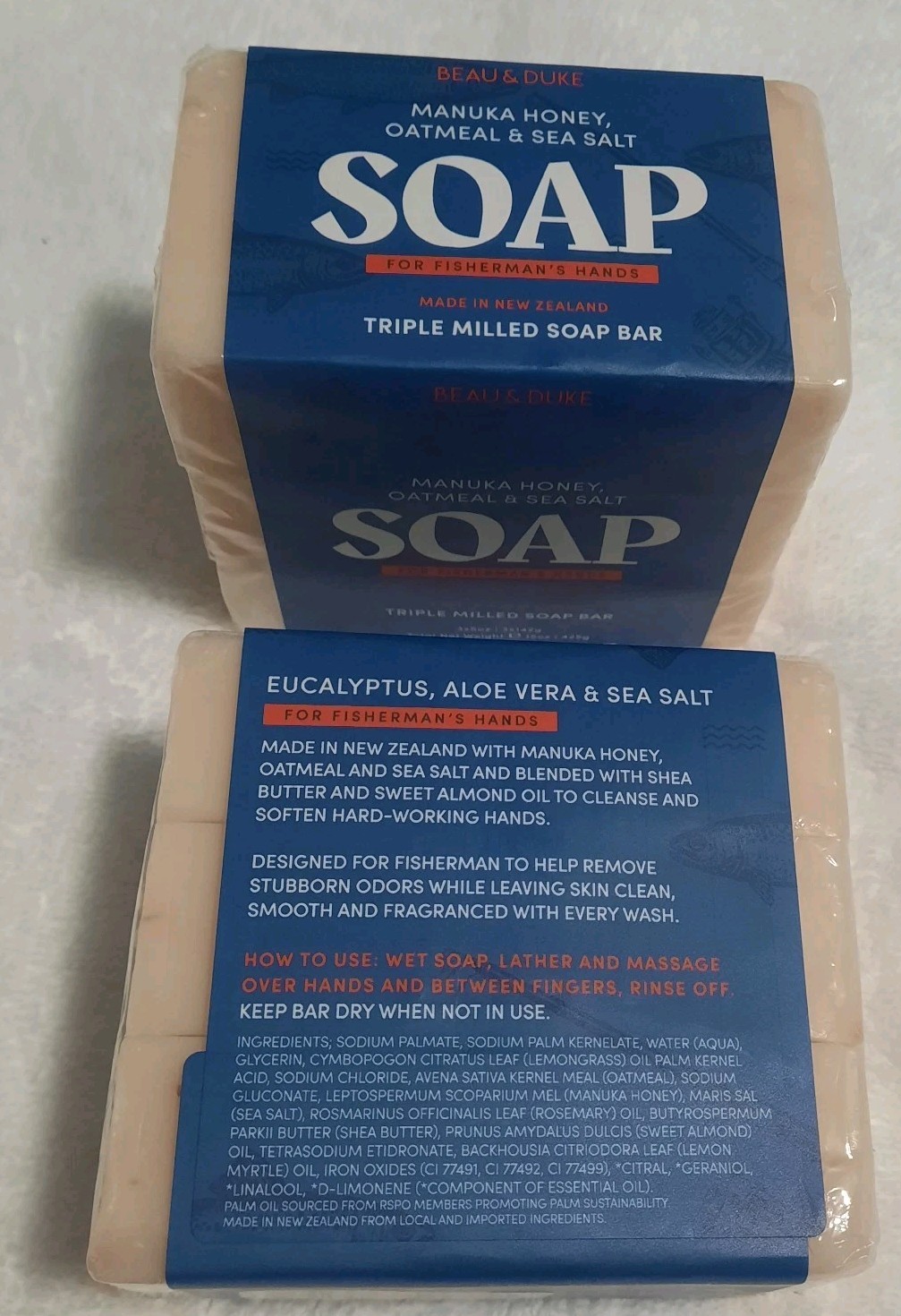 BEAU & DUKE NZ Manuka Honey Oatmeal Sea Salt Fisherman’s Soap Lot 6 Bars 30oz
