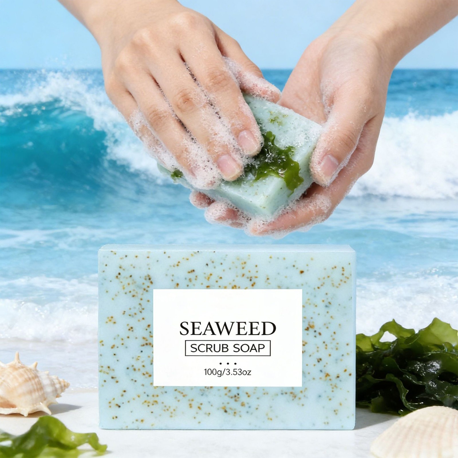 100g Seaweed Scrub Soap Deep Cleansing Handmade Soap Oil Control Bath Soap