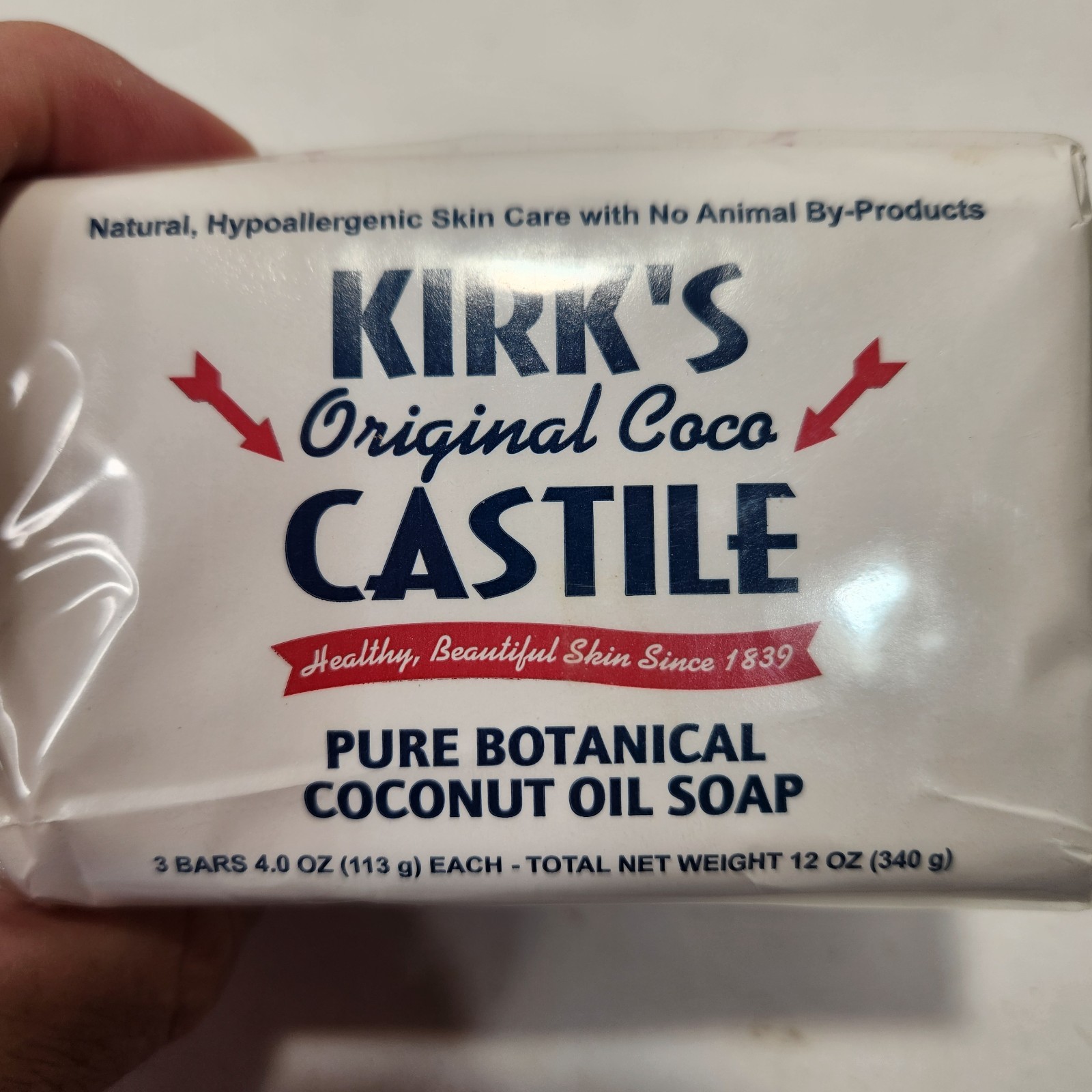KIRK’S Original Coco Castile Botanical Coconut Oil Bar Soap 4 Oz 3 Pack NOS