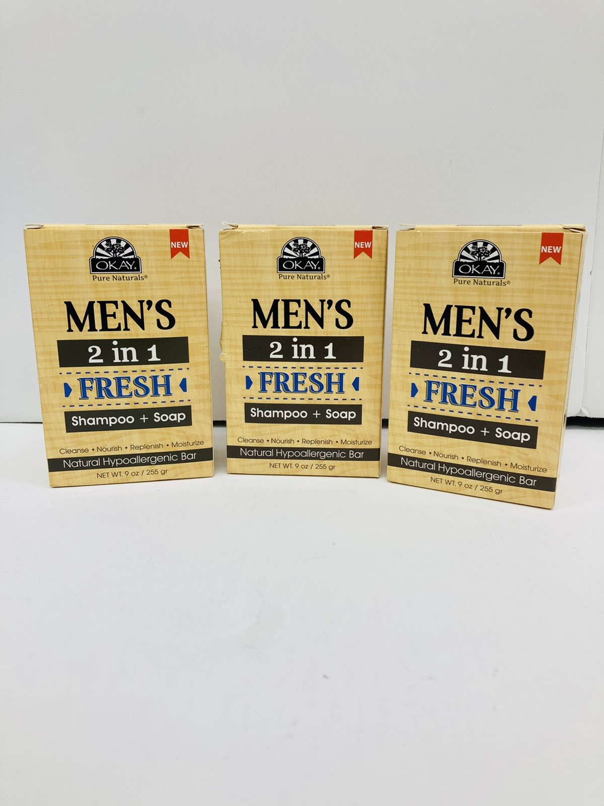 Okay Pure Naturals Men’s 2 In 1 FRESH Shampoo + Soap 9 Oz Lot of 3