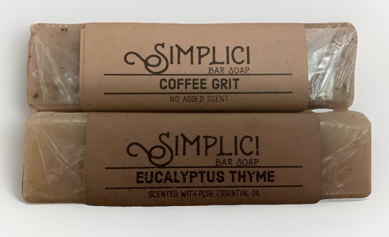 (2)Simplici Coffee Grit & Eucalyptus Thyme Bar Soap 4.50 oz (128g)X2 US made New