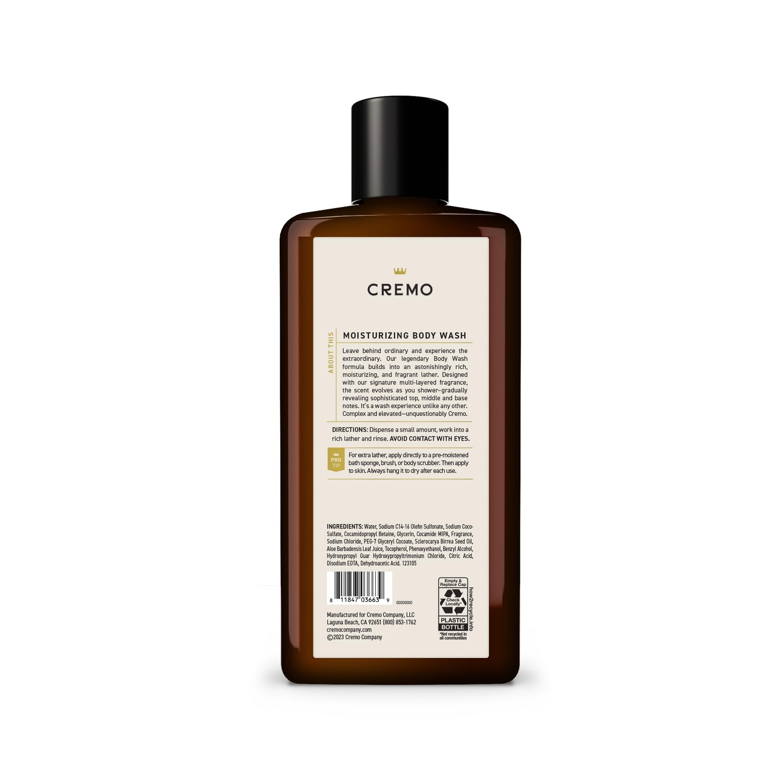 Cremo Body Wash for Men, Rich-Lathering 16 Fl Oz (Pack of 1), No Color
