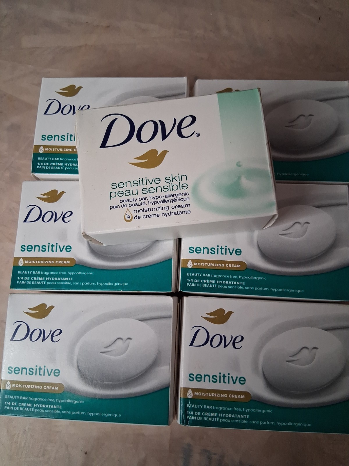Lot Of 6 Dove Sensitive Beauty Bar Soap 3.75 oz Moisturizing Cream +One 4 Oz