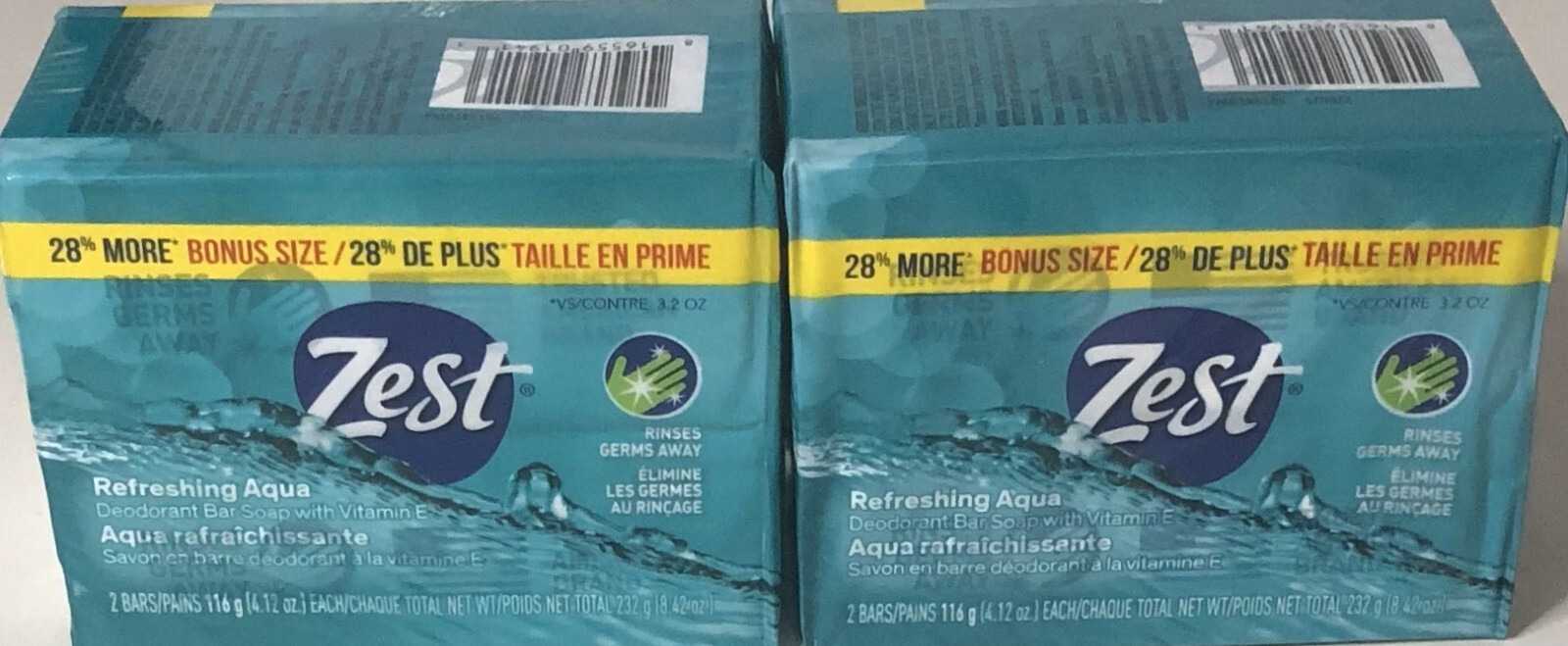 Zest Refreshing Aqua Deodorant Bar Soap 4.12 Oz PK (1 Set with 4 Bars)