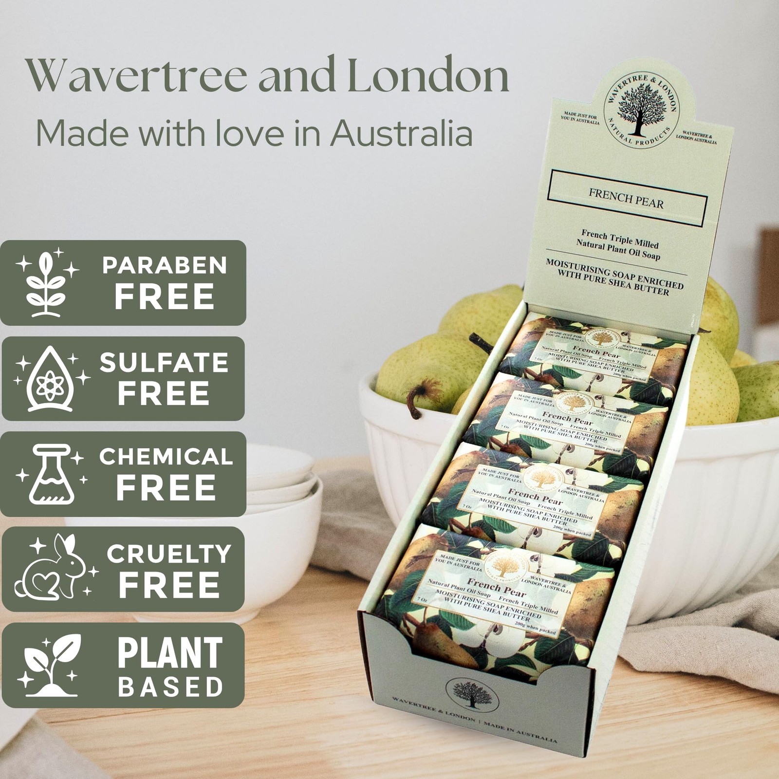 Wavertree and London French Pear Scented Natural Soap (8 Bars), 7oz Moisturiz…