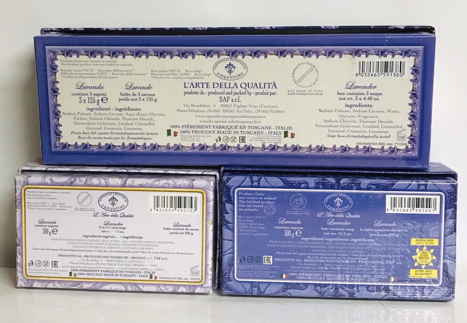 Saponificio ~ Lavender Handmade Bar Soap 3 x 4.4 oz & 2 x 10.5 oz (5 Bars Total)