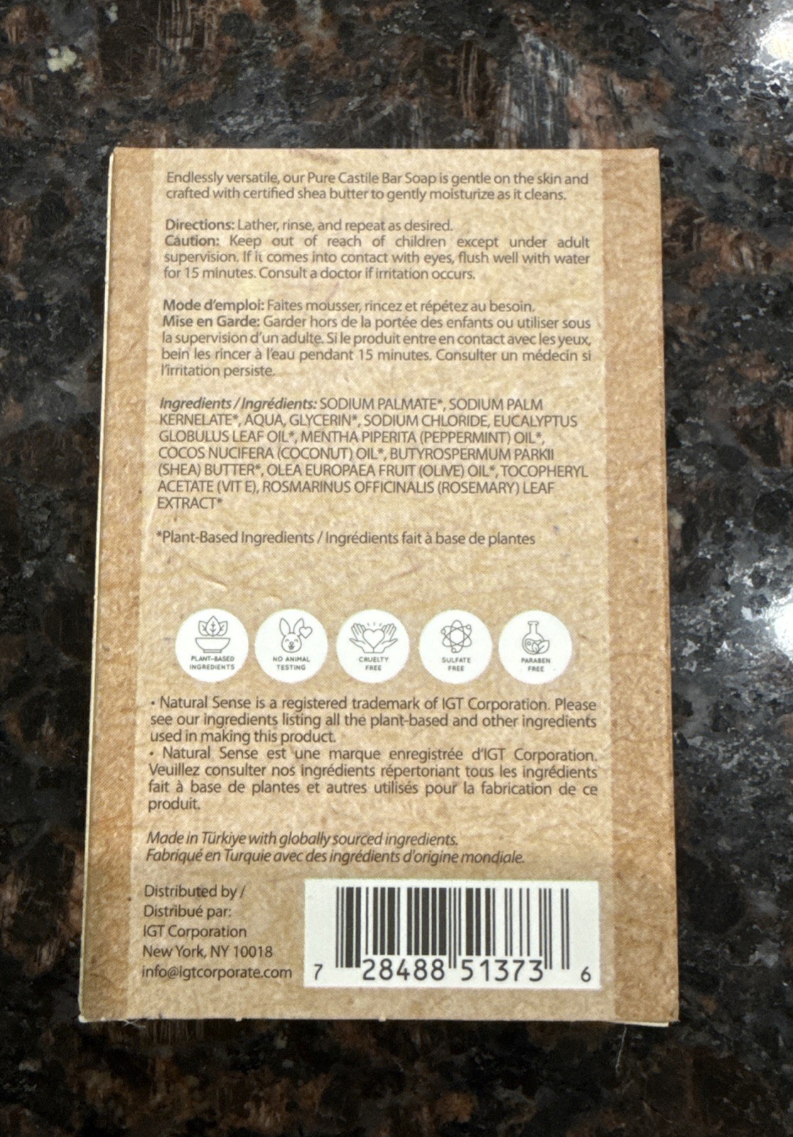 Natural Sense Pure Castile Peppermint & Almond Bar Soap 5 Oz Plant Based 4 Pack