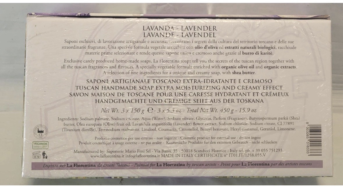 La Florentina Lavender Soap ITALY 3 X 5.3 Ounce Bars Lavanda Tuscan Handmade