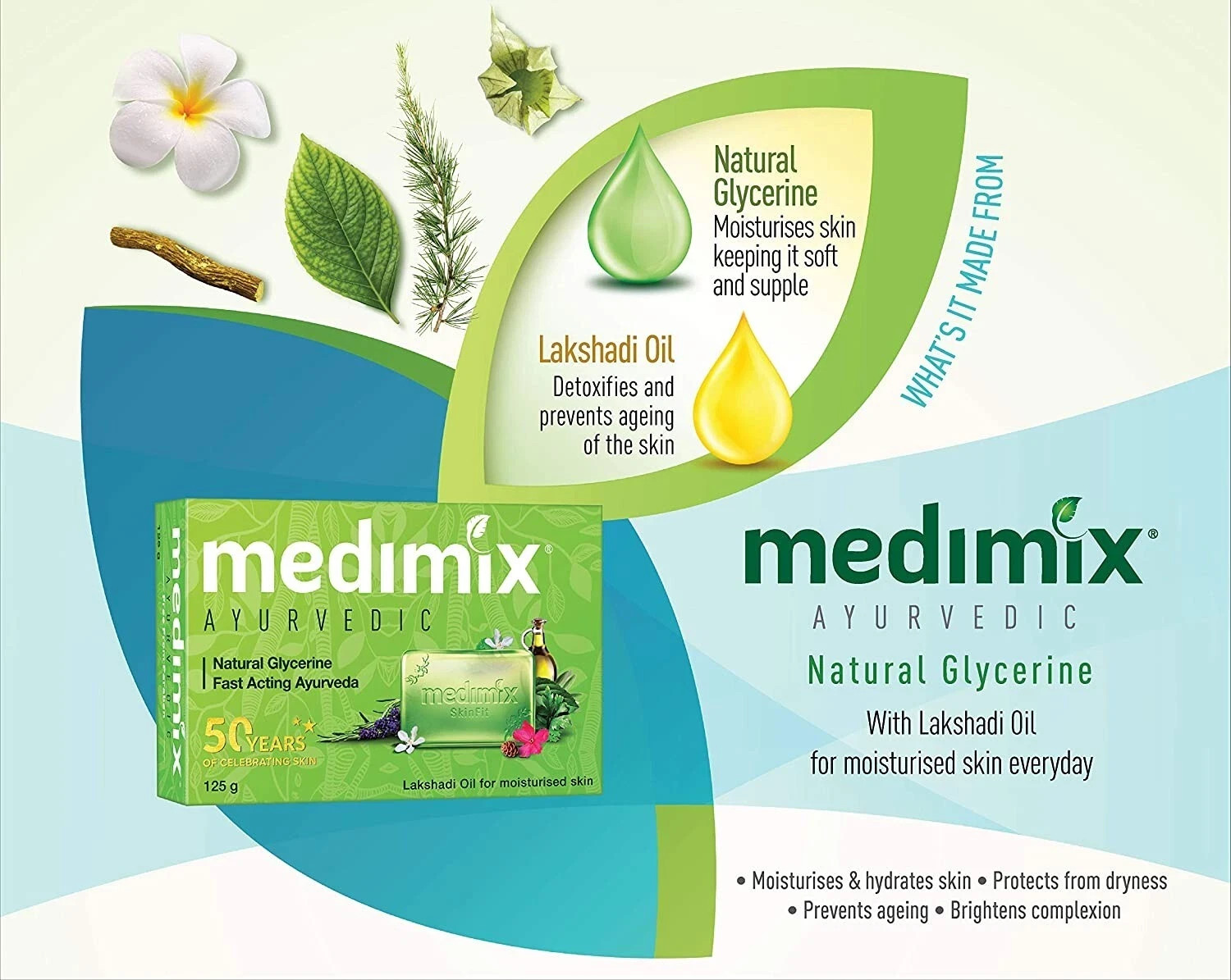 3 X 125g Medimix Ayurvedic Natural Glycerine Bathing Bar, Free Ship