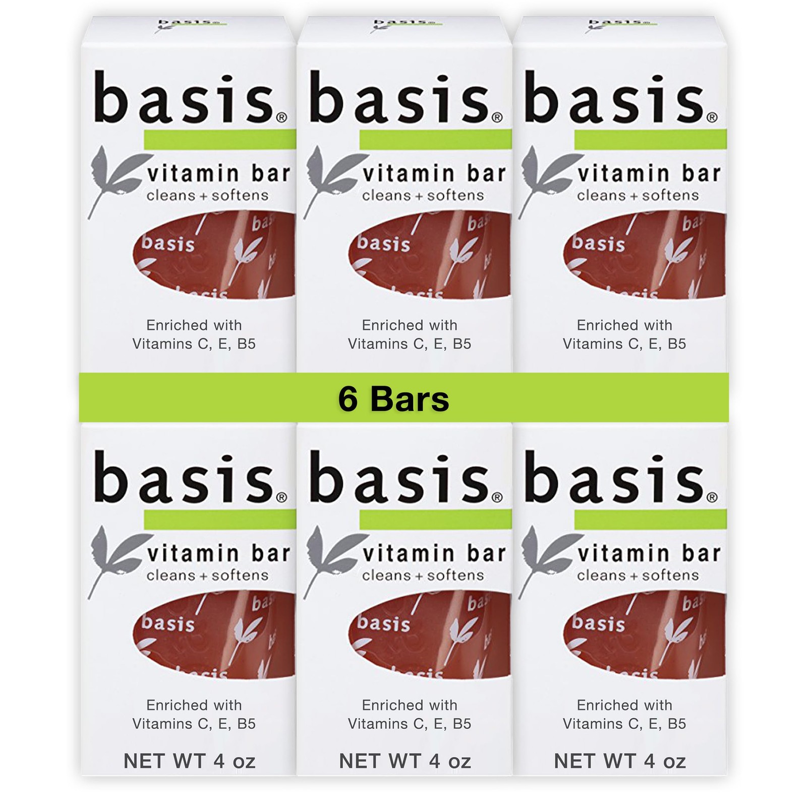 Basis Vitamin Bar Soap for Body, Hands and Face, 4 Ounce (Pack of 6), orange