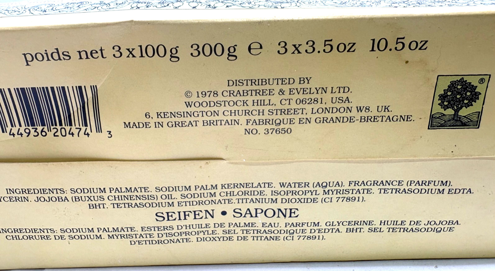 Vintage Crabtree & Evelyn Sea Shell Soap With Jojoba Oil 3×3.5 Oz Bar Soap Boxed