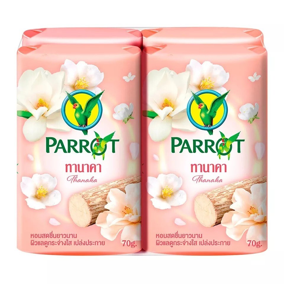 Parrot Thai Herbal Soap 4x70g Pink White Thanaka Face Body Aromatic Herbal Scent