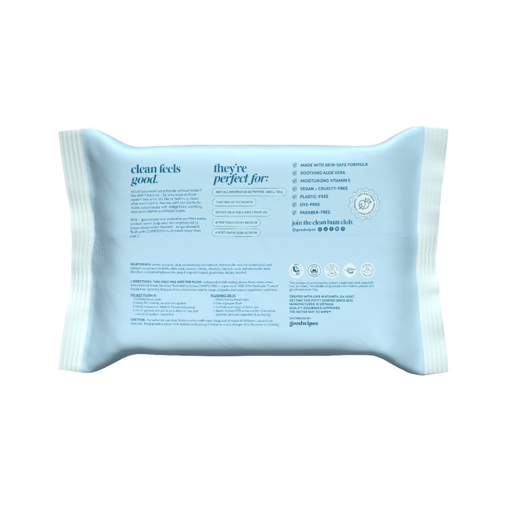 Flushable Butt Wipes, Fragrance-Free, 3 Pack, 150 Total XL Wipes