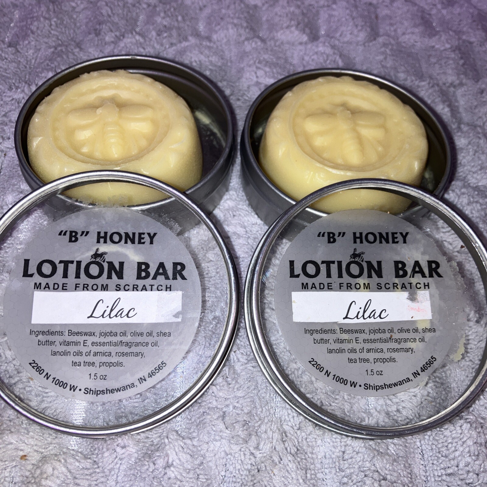 2- ‘’ B ‘’ Honey Lotion Bar (( Lilac)) Made From Scratch 1.5 Oz Each New.