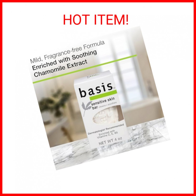 Basis Sensitive Skin Bar Soap for Body, Hands and Face, Unscented Soap Bar for S