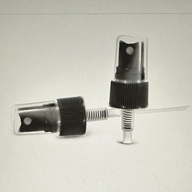 20/410 black ribbed plastic fine mist sprayers clear styrene caps 3 3/4″ tube