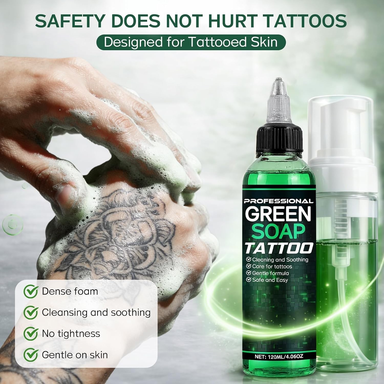 Green Soap Tattoo 4OZ – Concentrated Tattoo Soap with Foaming Bottle 120ml, W…