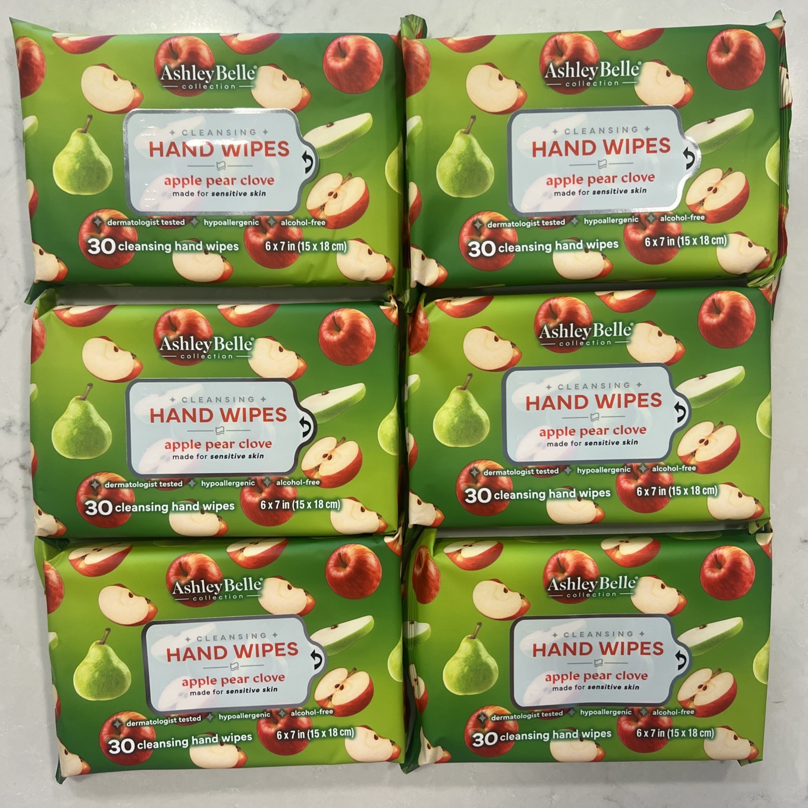 Lot Of 6 Ashley Belle Hand Wipes Apple Pear Clove 180 Total New Free Shipping