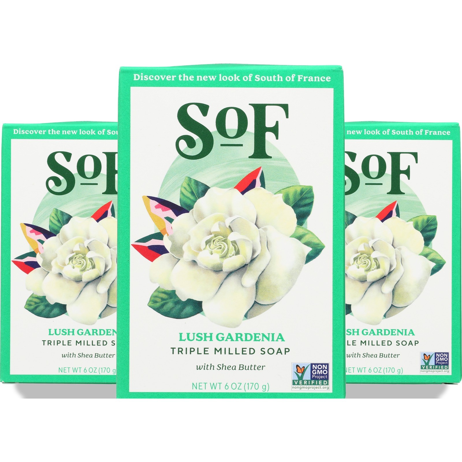 South Of France Lush Gardenia Triple Milled Bar Soap 6 Oz 3 Pack