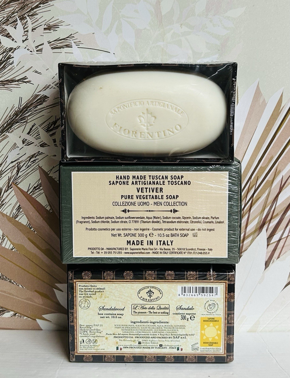 3-Pack Saponificio ~ Sandalwood & Vetiver Bar Soap 10.5 oz Each